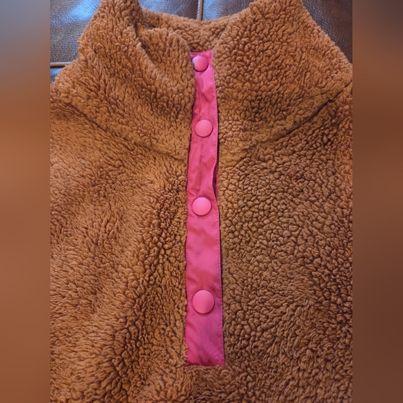 J.Crew Brown Fleece Pullover with Pink Accents Large - Picture 3 of 8